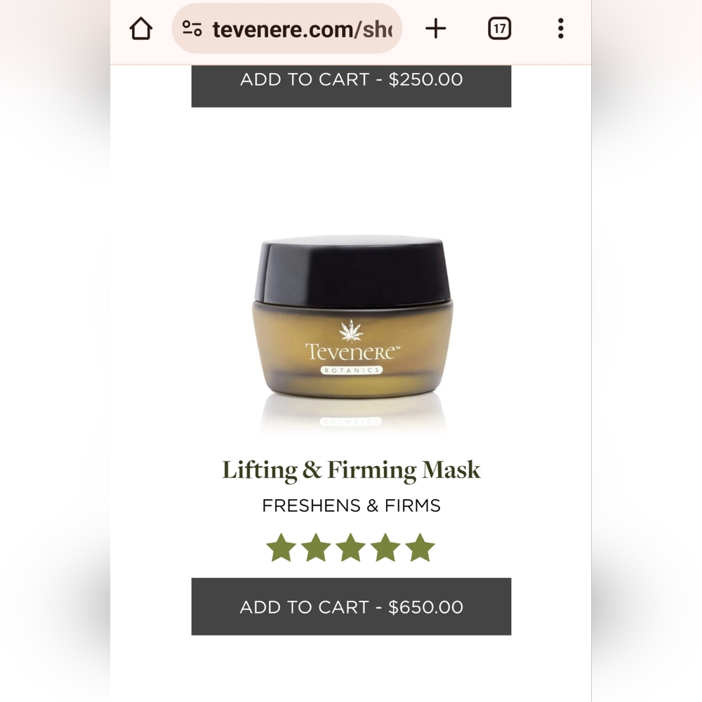 TEVENERE BOTANICS HEMP LIFTING & FIRMING MASK  MSRP $650